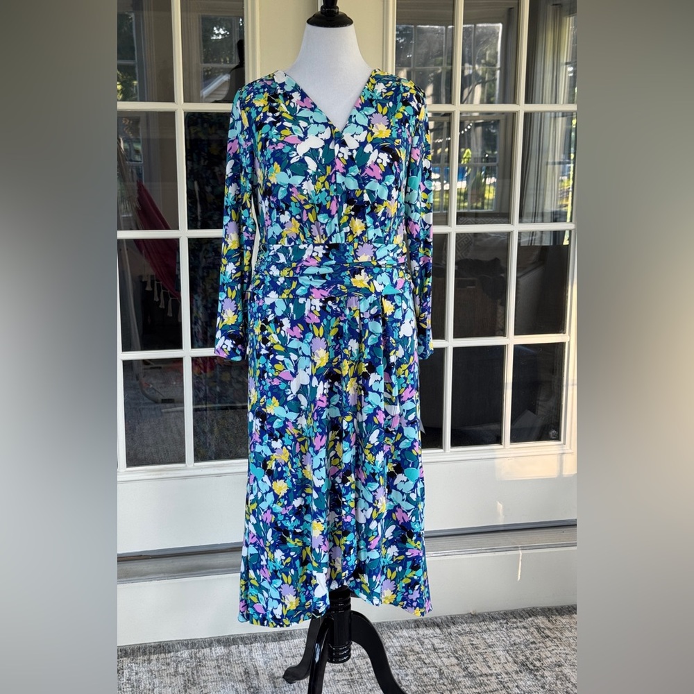 Rachel Roy Floral Blue Yellow Midi Dress NWT 14W Modest